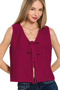 Tie Front Sweater Vest | Burgundy