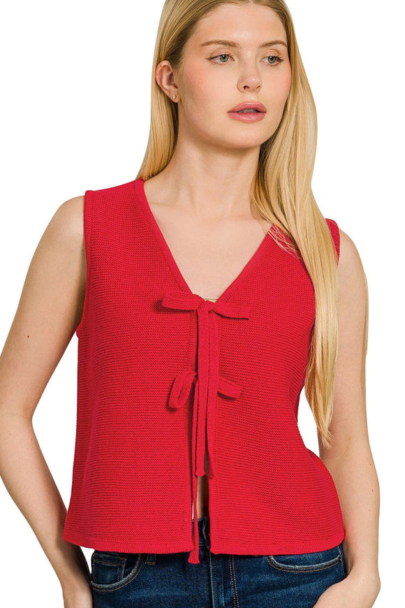Tie Front Sweater Vest | Ruby