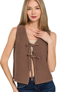 Tie Front Sweater Vest | Brown