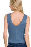 Button Down Sweater Vest Top | Dusty Blue