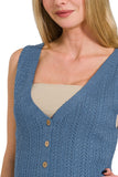 Button Down Sweater Vest Top | Dusty Blue