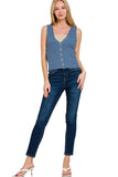Button Down Sweater Vest Top | Dusty Blue