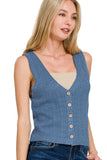 Button Down Sweater Vest Top | Dusty Blue