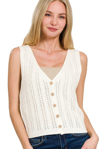 Button Down Sweater Vest Top | Ivory