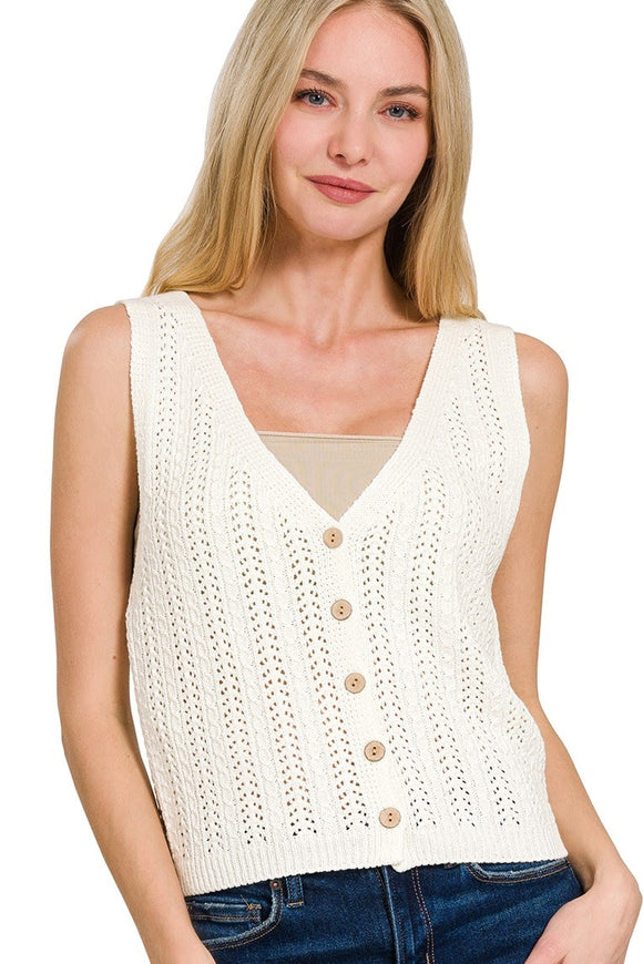 Button Down Sweater Vest Top | Ivory