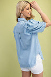 Linen Western Flare Top | Light Blue