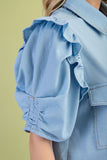 Linen Western Flare Top | Light Blue