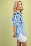 Linen Western Flare Top | Light Blue