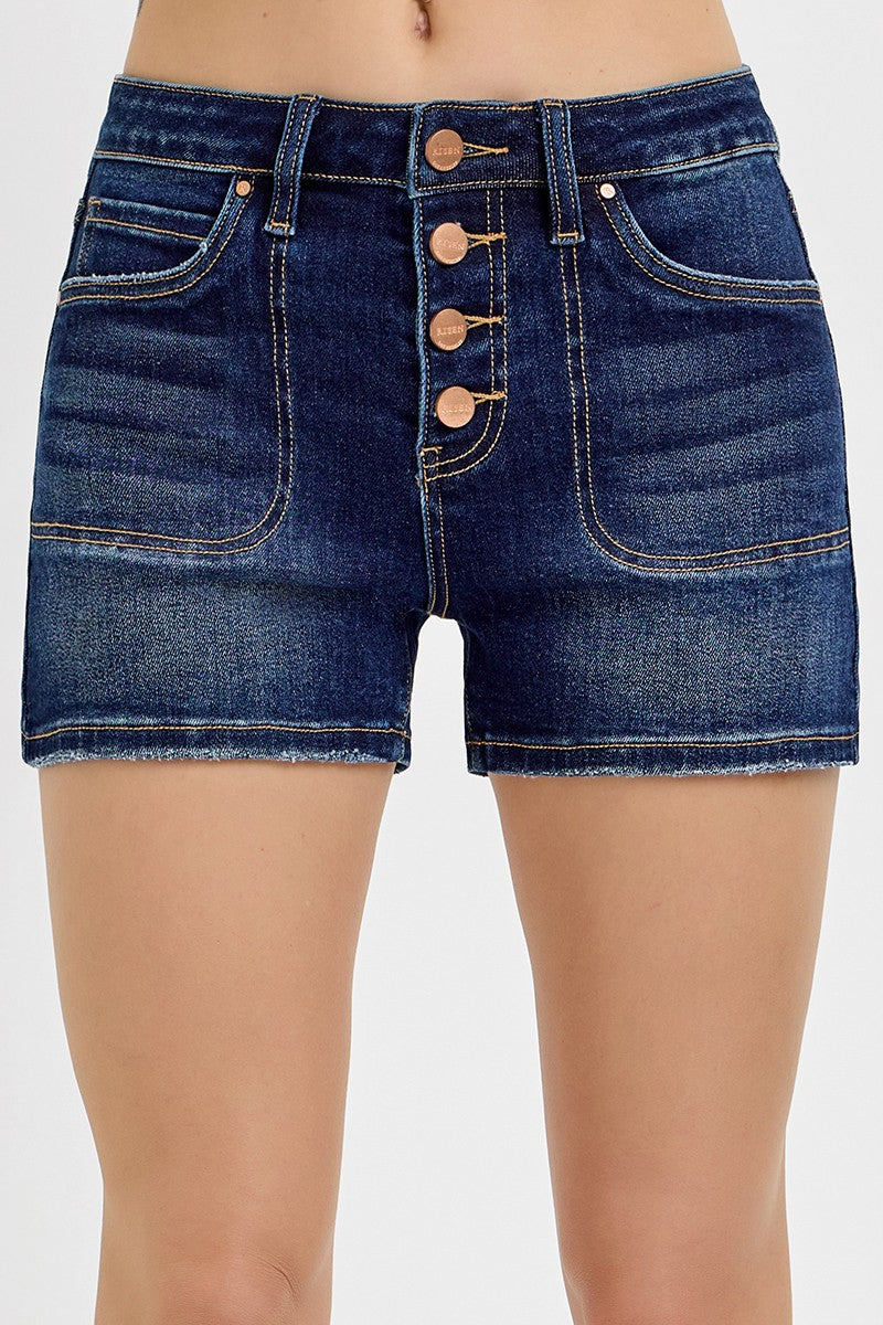 Risen Denim Shorts | High Rise Patch Pocket