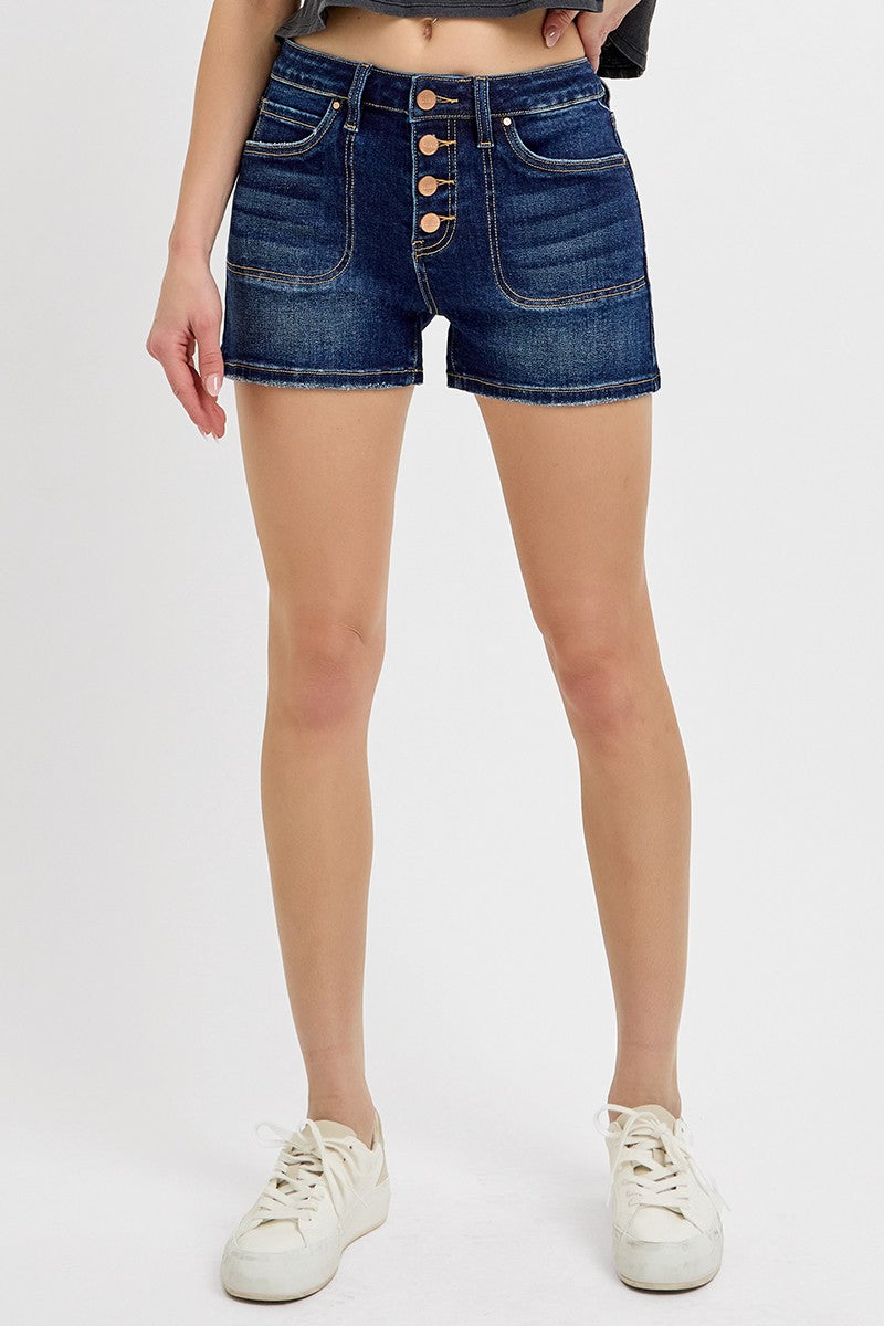 Risen Denim Shorts | High Rise Patch Pocket