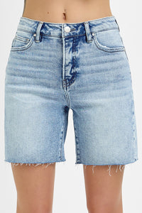 Risen Denim Shorts | Tummy Control Raw Cut Mid Length