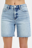 Risen Denim Shorts | Tummy Control Raw Cut Mid Length