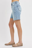 Risen Denim Shorts | Tummy Control Raw Cut Mid Length