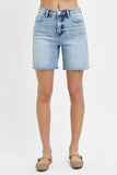 Risen Denim Shorts | Tummy Control Raw Cut Mid Length
