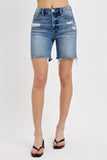 Risen Denim Shorts | Tummy Control Loose Fit Mid Length