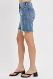 Risen Denim Shorts | Tummy Control Loose Fit Mid Length