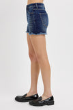 Risen Denim Shorts | Tummy Control Fray Hem Dark