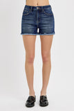Risen Denim Shorts | Tummy Control Fray Hem Dark