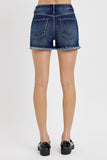 Risen Denim Shorts | Tummy Control Fray Hem Dark