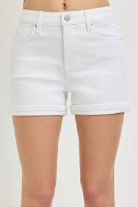 Risen Denim Shorts | Tummy Control Cuffed White