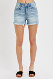 Risen Denim Shorts | High Rise Fray Light