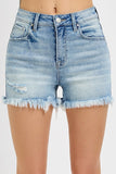Risen Denim Shorts | High Rise Fray Light