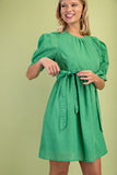Bow Detail Button Dress | Apple Green
