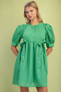 Bow Detail Button Dress | Apple Green
