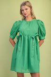 Bow Detail Button Dress | Apple Green