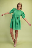 Bow Detail Button Dress | Apple Green