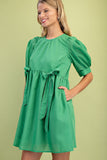 Bow Detail Button Dress | Apple Green