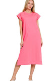 T-Shirt Style Midi Dress | Fuchsia