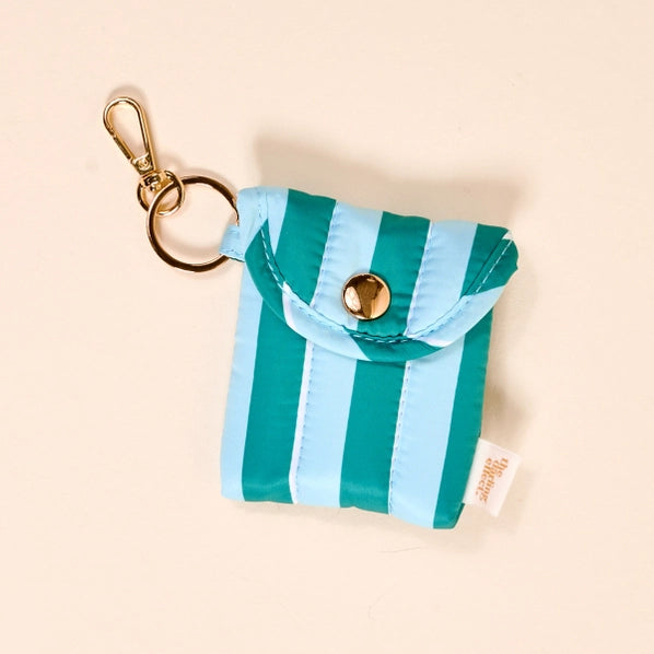 Puffy Earbud Case Keychain | Sicily Stripes Teal