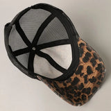 Leopard Distressed Mesh Baseball Cap | Black