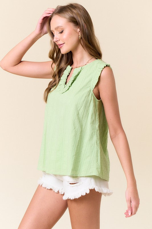 Textured Ruffle Cotton Tank Top | Lime
