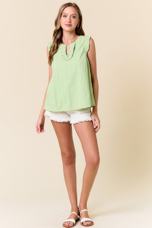 Textured Ruffle Cotton Tank Top | Lime