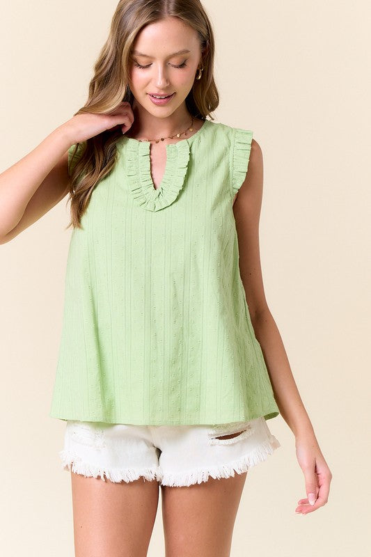 Textured Ruffle Cotton Tank Top | Lime