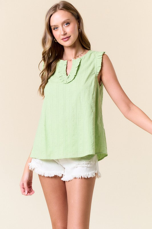 Textured Ruffle Cotton Tank Top | Lime