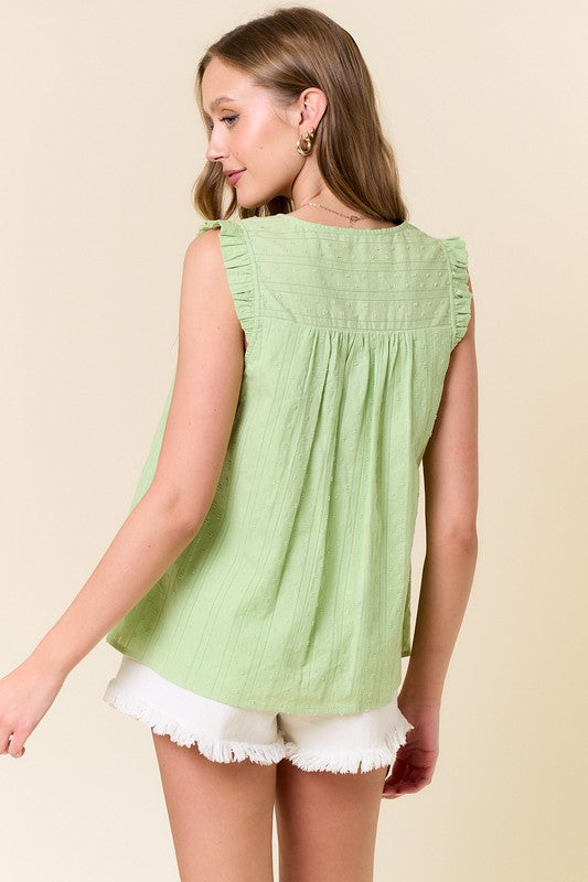 Textured Ruffle Cotton Tank Top | Lime