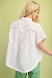 Textured Button Down Colorful Piping Top | Off White