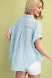 Textured Button Down Colorful Piping Top | Sky Blue