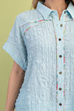 Textured Button Down Colorful Piping Top | Sky Blue
