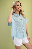 Textured Button Down Colorful Piping Top | Sky Blue