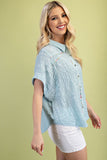Textured Button Down Colorful Piping Top | Sky Blue