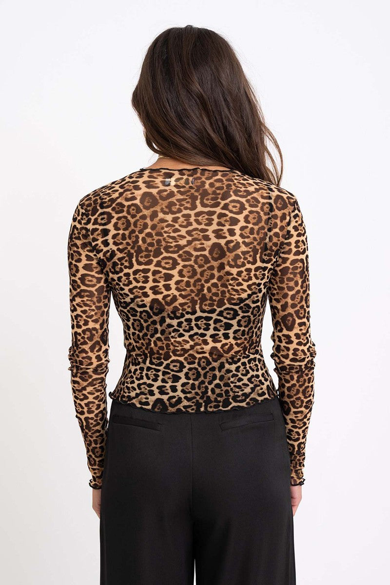 Leopard Sheer Mesh Top | Brown