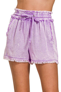 Mineral Washed Tencel Frayed Shorts | Lavender