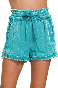 Mineral Washed Tencel Frayed Shorts | Teal