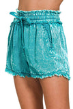 Mineral Washed Tencel Frayed Shorts | Teal