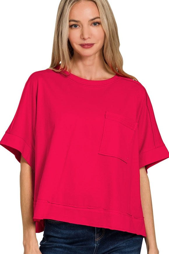 Exposed Seam Oversized Crop Boxy Tee | Red
