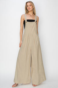Linen Wide Leg Overalls | Tan